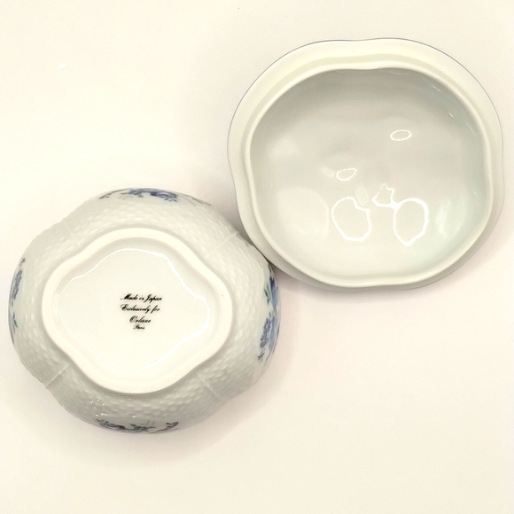 Orlane Paris Blue Bird and Floral Porcelain Trefoil Basket Weave Dish Japan - Picture 2 of 8